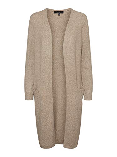VERO MODA Damska kurtka z dzianiny otwarta longline, Sepia Tint Melange, L