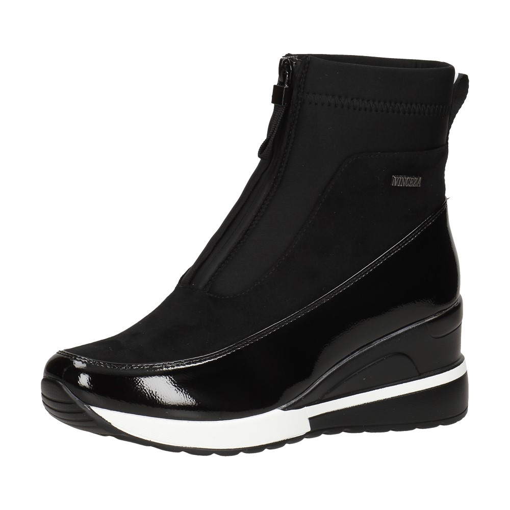 Czarne botki damskie, sneakersy na zimę na koturnie VINCEZA 10837 - Vinceza