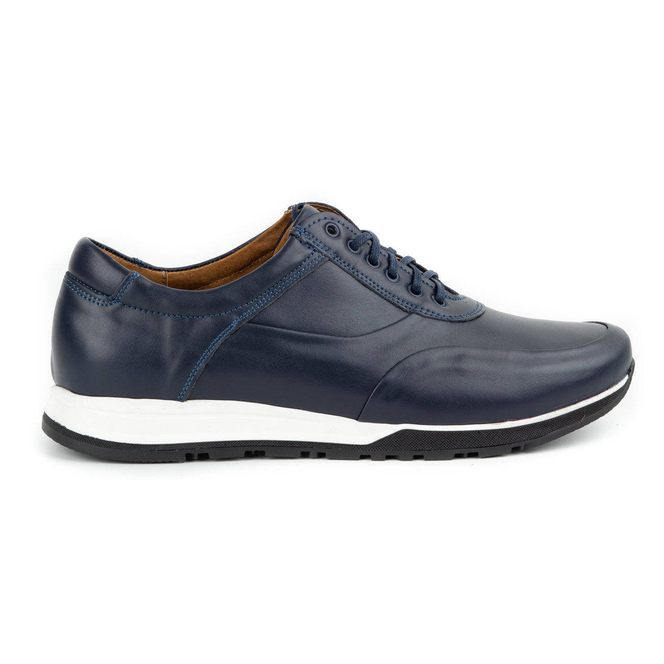 Buty męskie skórzane casual 902KNT granatowe - Buty Olivier