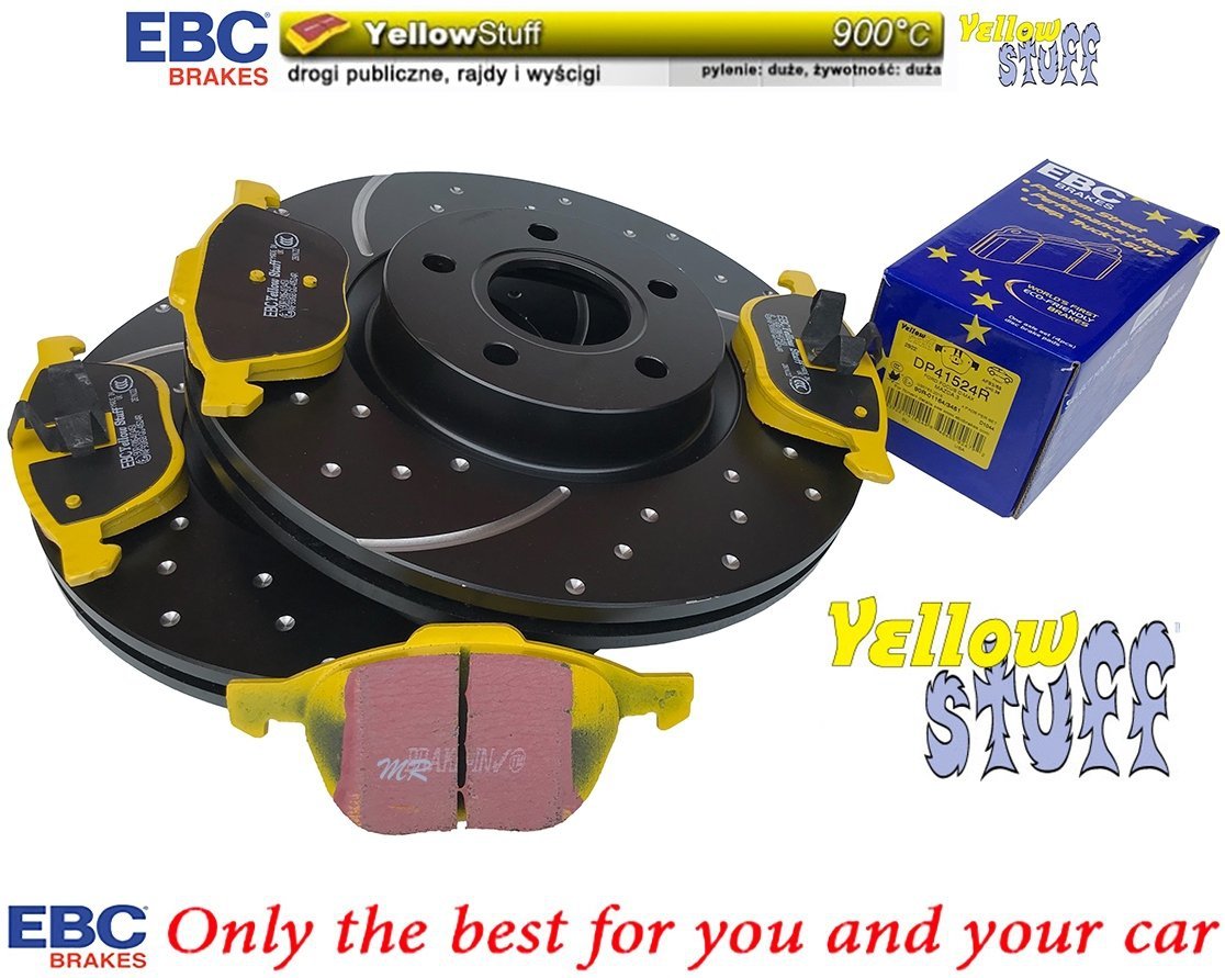 Przednie klocki YellowStuff + NAWIERCANE NACINANE tarcze hamulcowe 300mm EBC seria GD Ford Escape FWD 2013-2019
