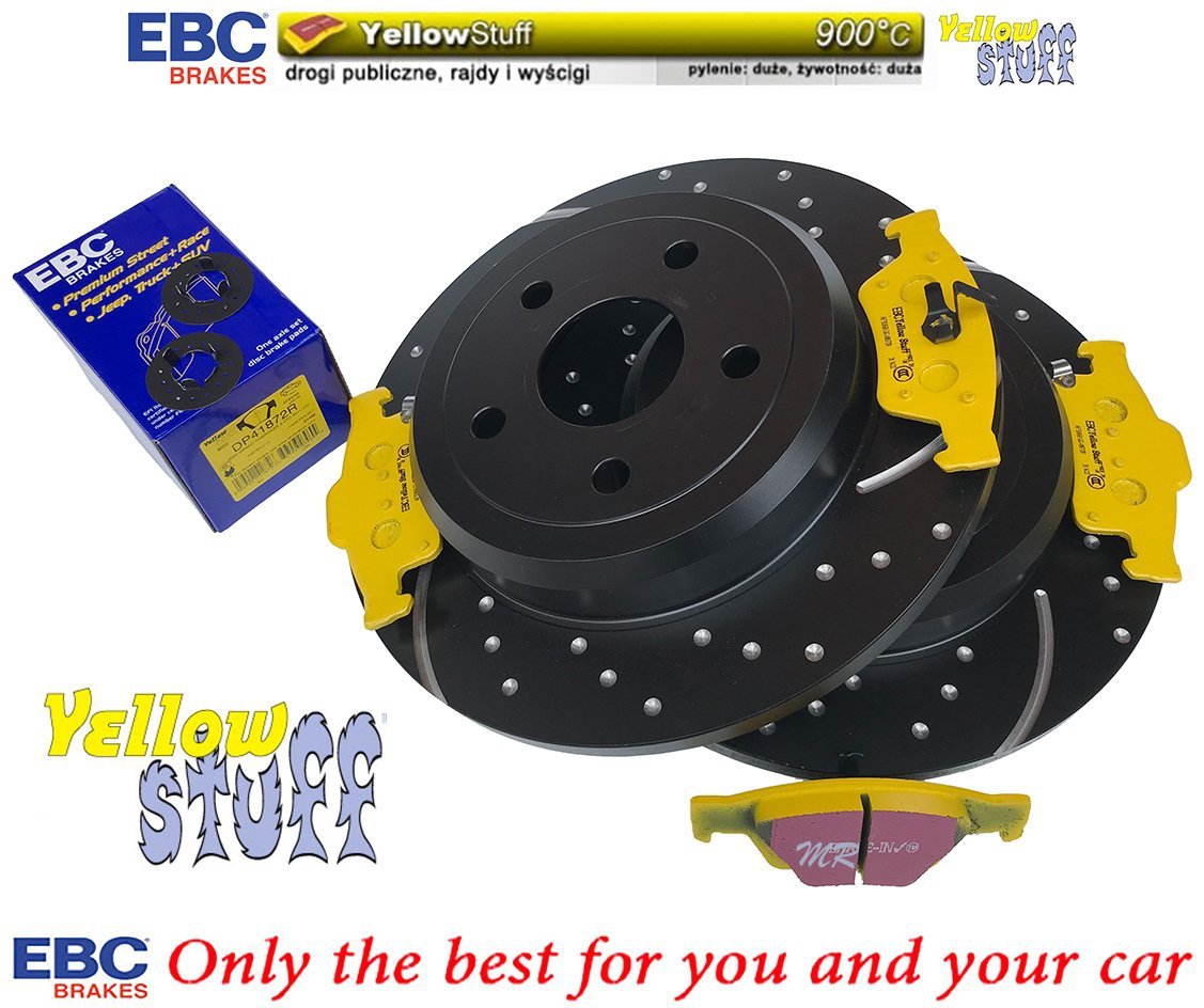 Przednie klocki YellowStuff + NACINANE tarcze hamulcowe 300mm EBC seria USR Ford Kuga FWD 2013-2019