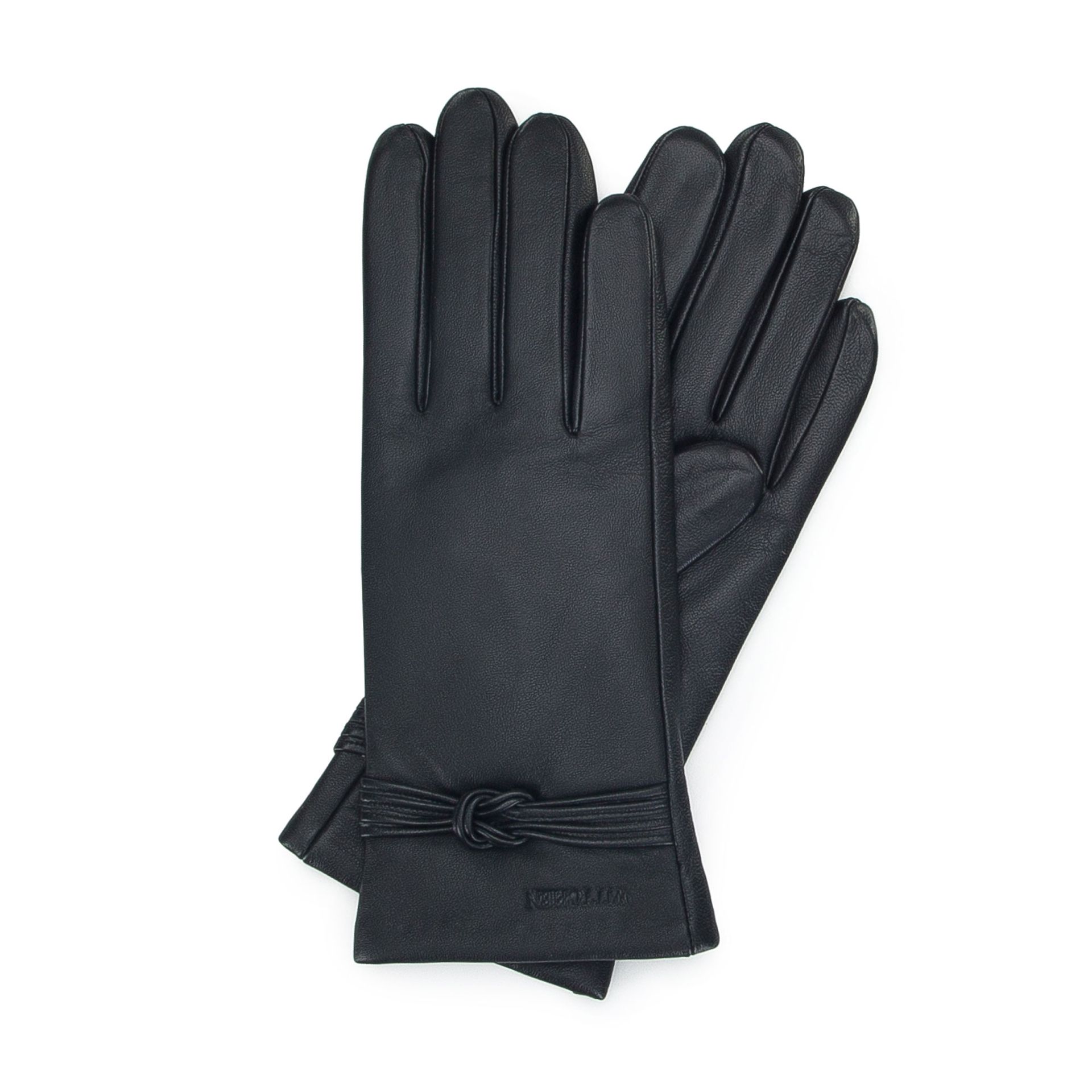 Damskie rękawiczki skórzane z supełkiem czarne