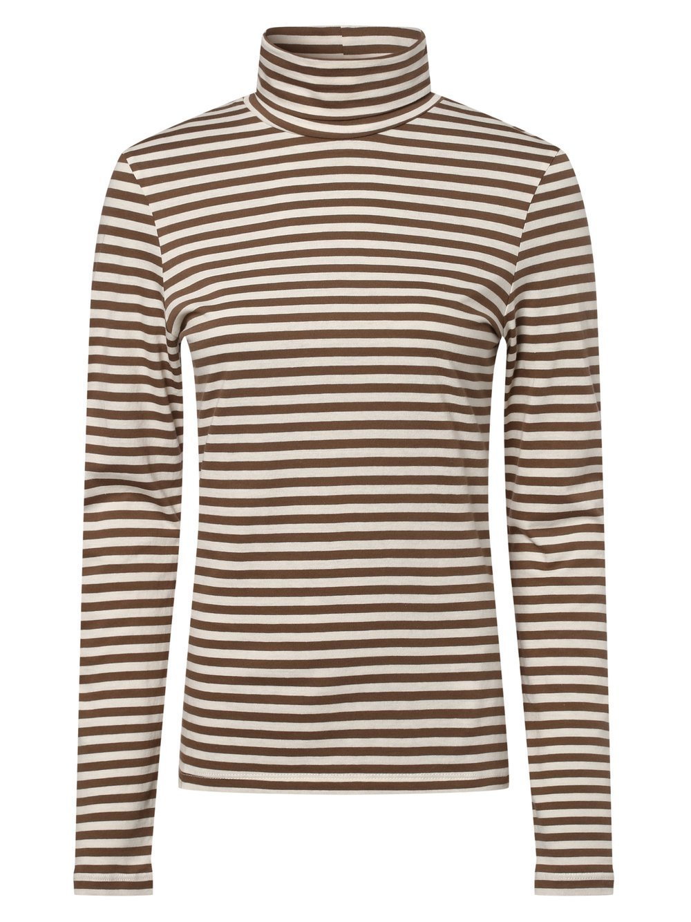 Bluzki damskie - Marie Lund - Damska koszulka z długim rękawem, brązowy|biały - grafika 1