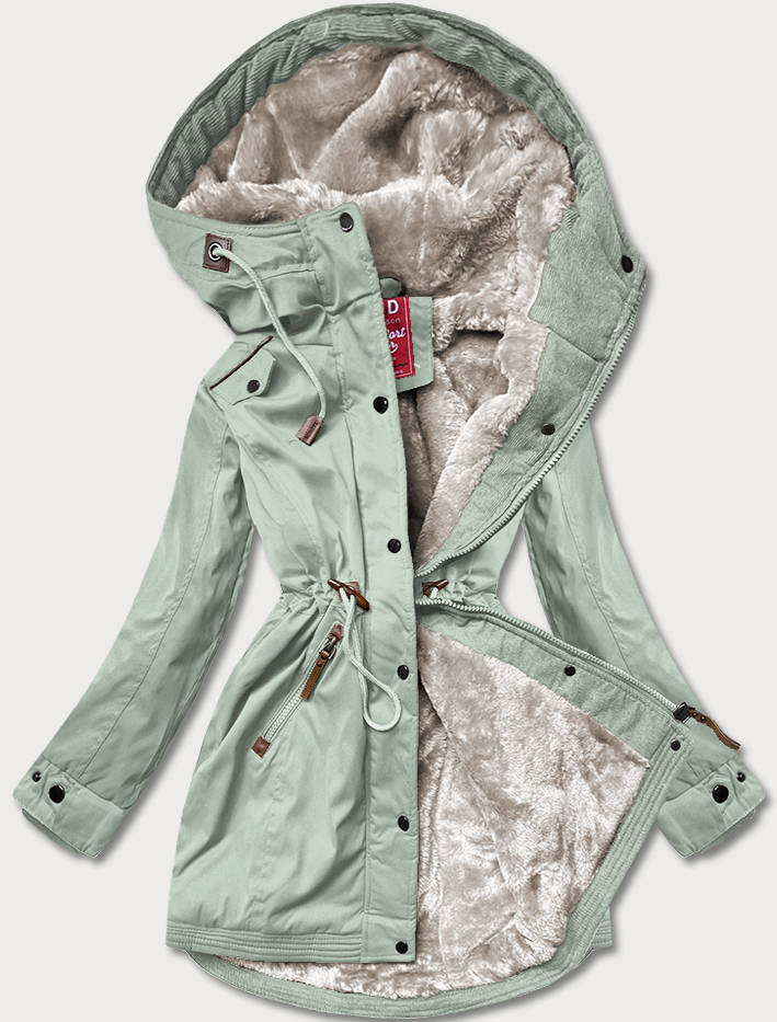ZIMOWA PARKA DAMSKA Z WSTAWKAMI Z EKOSKÓRY MIĘTOWA (2M-21A93) - LHD