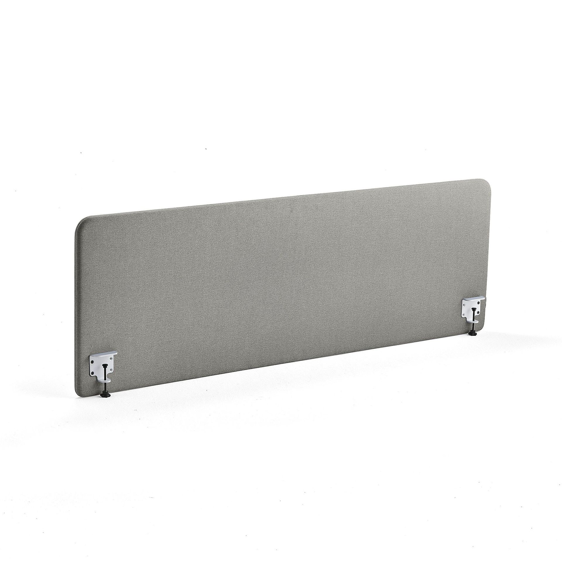 Ścianka biurkowa ZONE, białe uchwyty, 2000x650x36 mm, tkanina Rivet, srebrnoszary