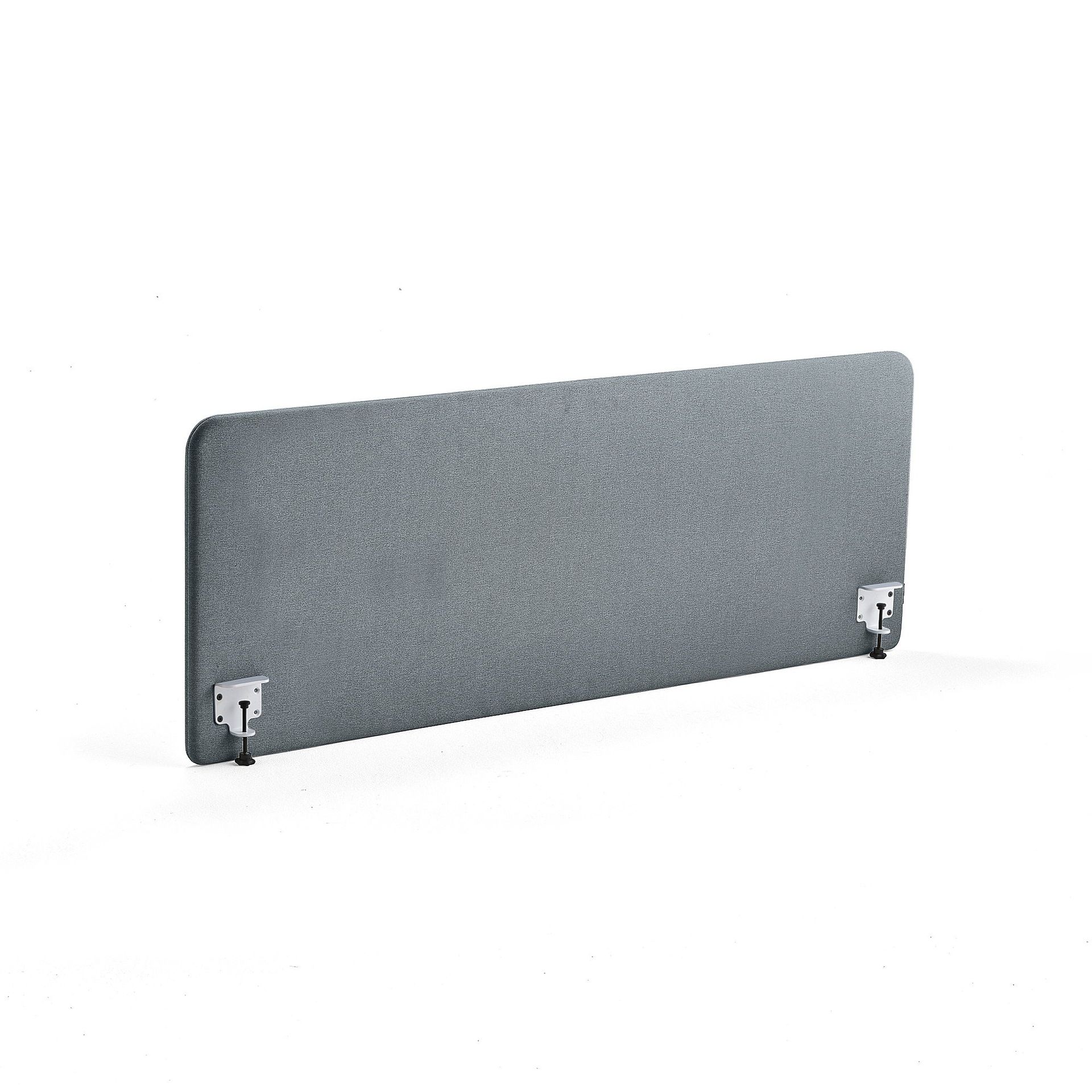 Ścianka biurkowa ZONE, białe uchwyty, 1800x650x36 mm, tkanina Rivet, niebieskoszary