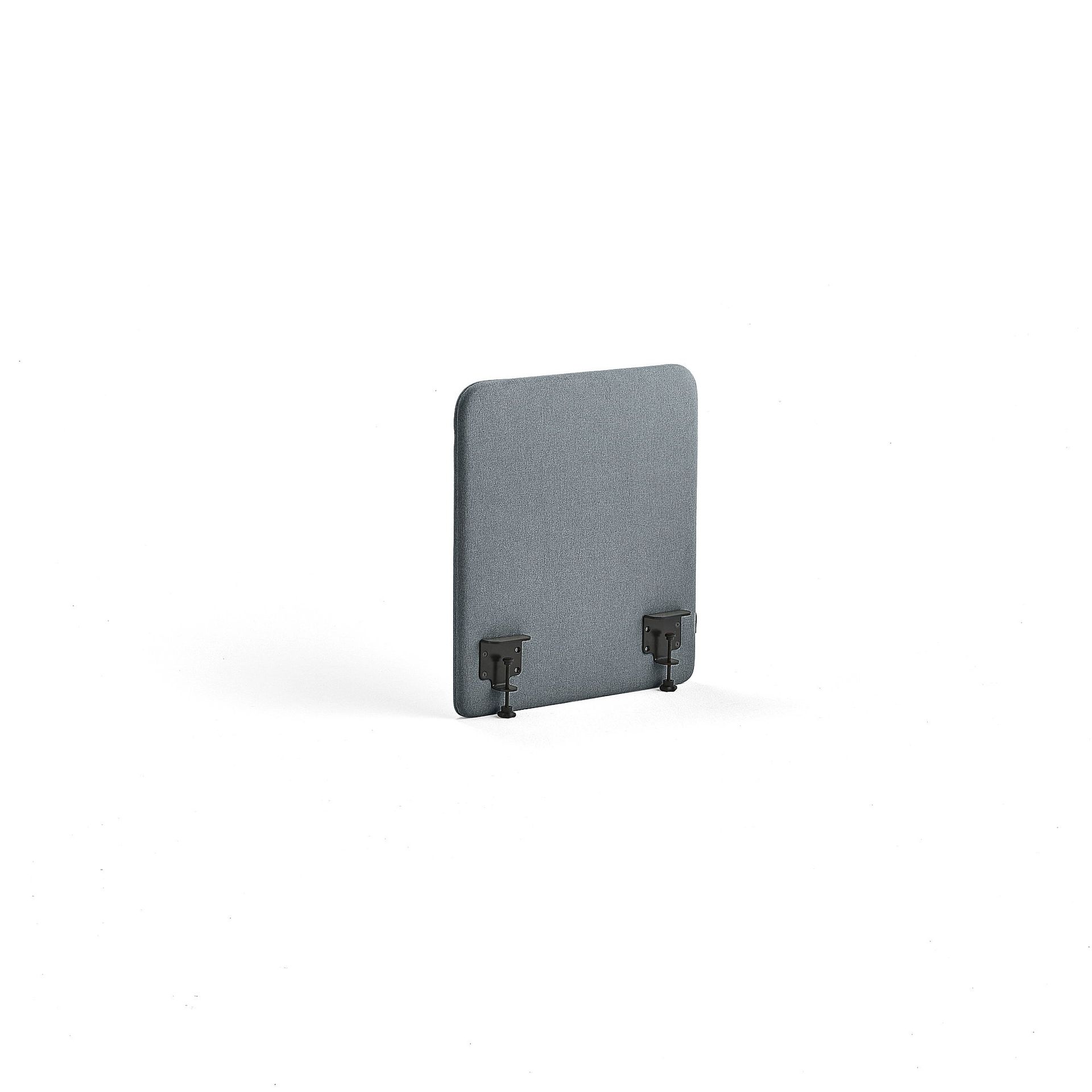 Ścianka biurkowa ZONE, czarne uchwyty, 600x650x36 mm, tkanina Rivet, niebieskoszary