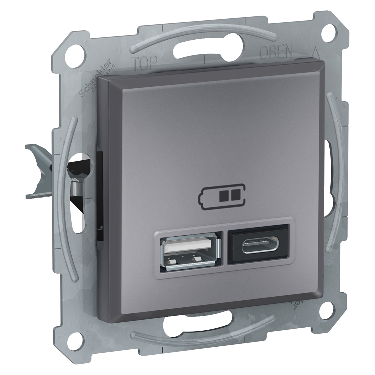 Gniazdo ładowania USB Schneider Asfora EPH2700362 podtynkowe A+C 2,4A bez ramki stalowe