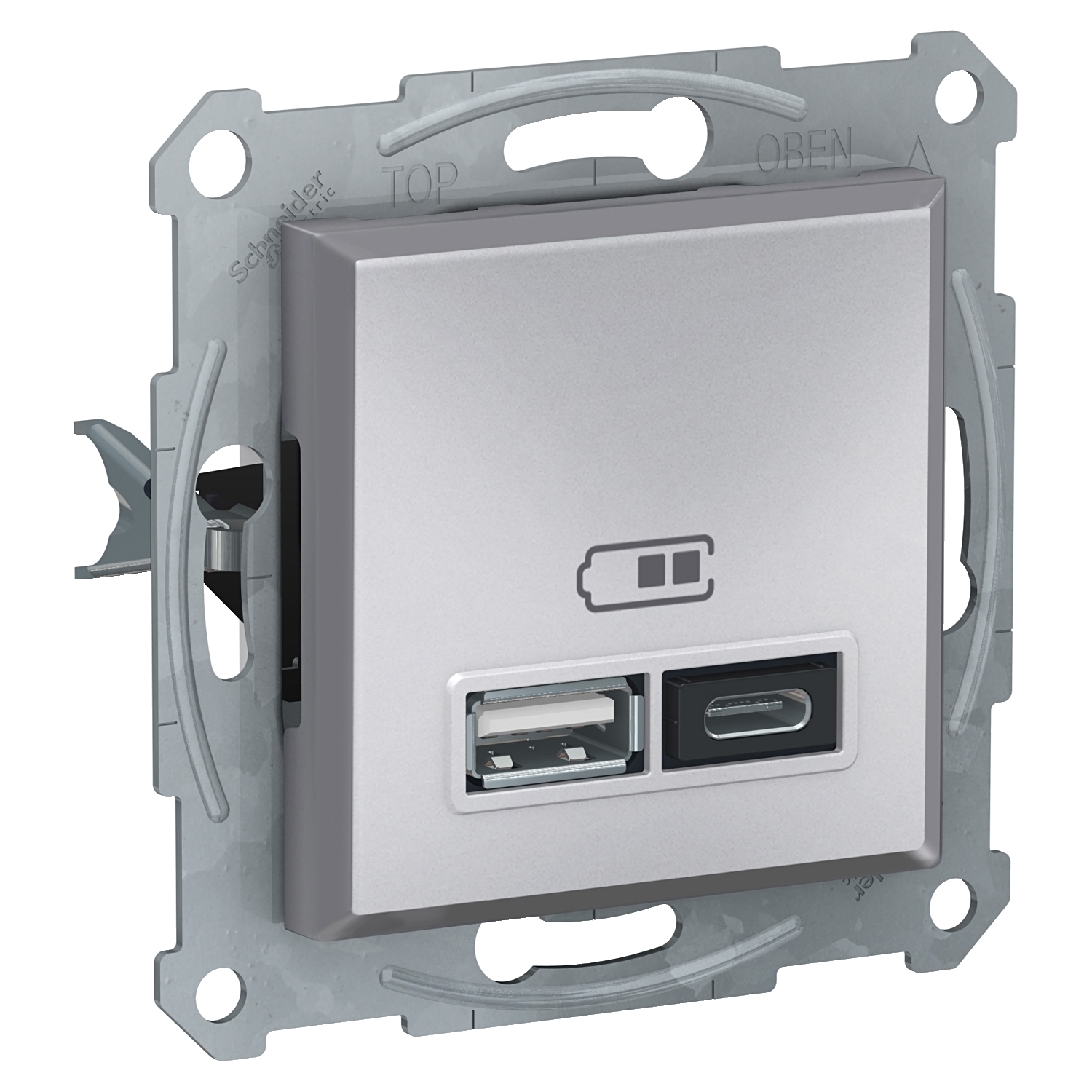 Gniazdo ładowania USB Schneider Asfora EPH2700361 podtynkowe A+C 2,4A bez ramki aluminium