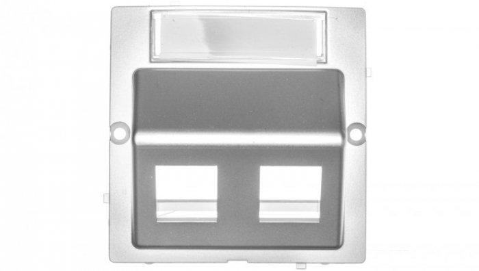 Kontakt Simon KONTAKT_SIMON Plakietka podwójnego gniazda teleinformatycznego skośna z opisem BASIC Srebrny BMGKS2P/43