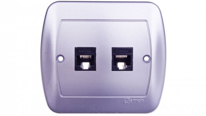 Kontakt Simon Gniazdo ścienne Akord Komputer RJ45 Podwójne AF52/26 aluminium