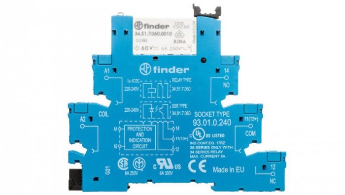 Przekaźnikowy moduł sprzęgający 1P 6A 220-240V AC/DC 6,2mm styki AgNi 38.51.0.240.0060