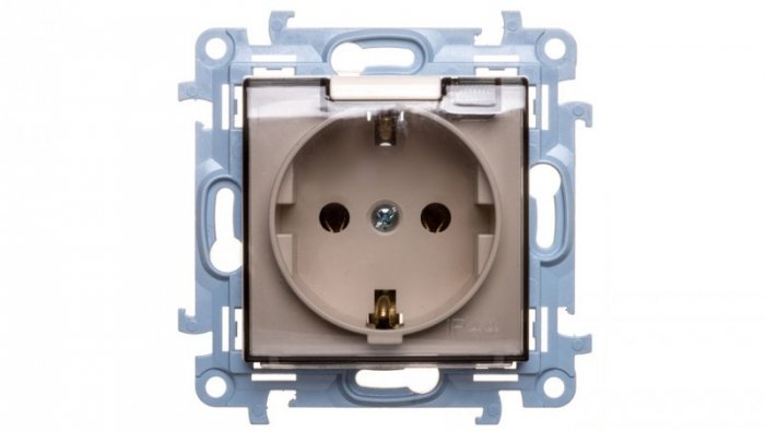 Kontakt Simon Kontakt_Simon Gniazdo wtyczkowe Schuko do wersji IP44 z uszczelką - klapka transparetna (moduł) 16A. 250V. zaciski śrubowe krem CGSZ1B.01/41A