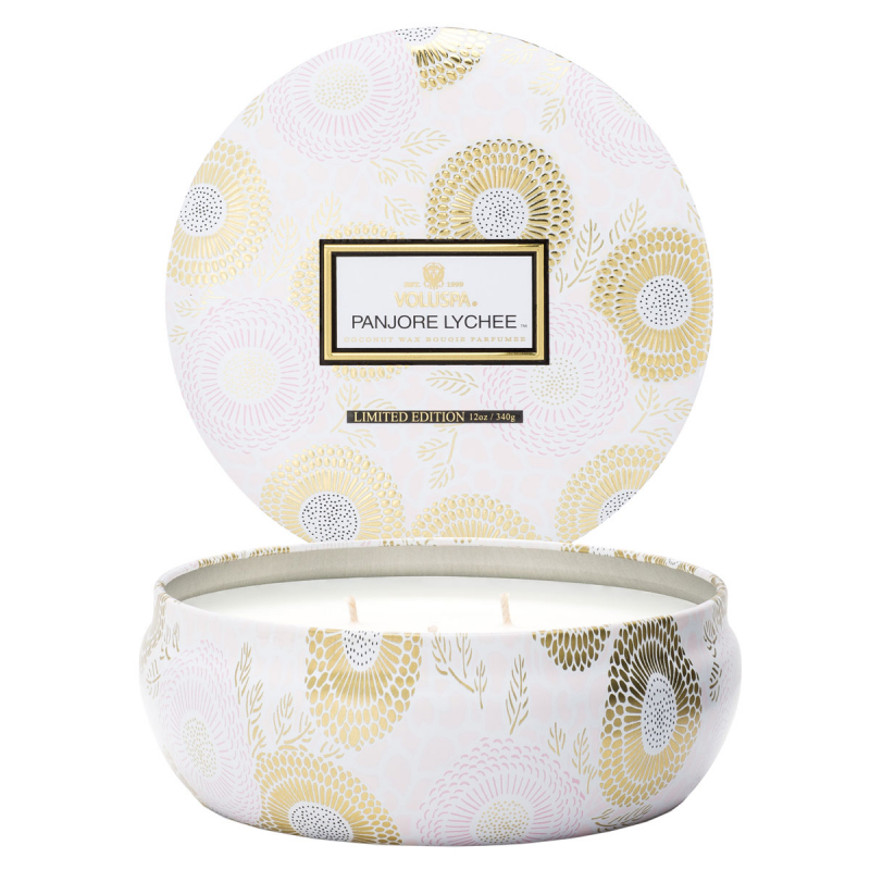 Voluspa Panjore Lychee 3 Wick Candle in Decorative Tin (40h)