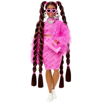 Lalka Barbie Extra Różowy strój Brązowe kucyki HHN06