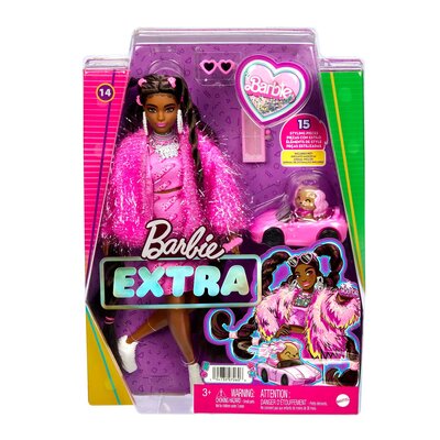 Lalka Barbie Extra Różowy strój Brązowe kucyki HHN06