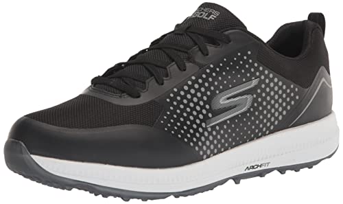 Skechers Męskie buty do golfa Elite 5 Arch Fit wodoodporne buty do golfa, czarno-białe kropki, 45.5 EU