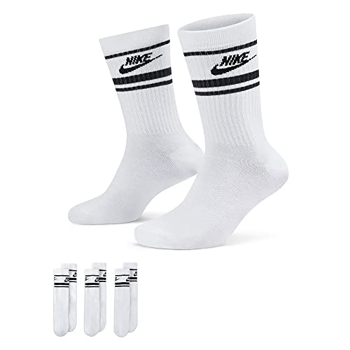 Nike, Sportswear Everyday Essential skarpety środkowe (3 pary), białe / czarne / czarne, L, uniseks, dla dorosłych.