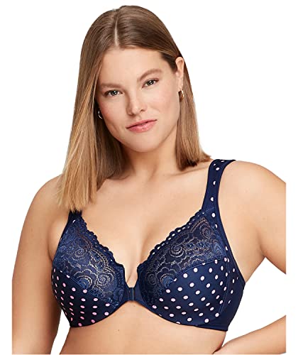 Glamorise Damski biustonosz z pełną figurą Wonderwire z przodu zamknięty #1245, Granatowy nadruk, 100D