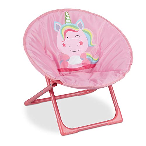 Relaxdays Moonchair dziecięce składane krzesło księżycowe do wewnątrz i na zewnątrz, dziecięce składane krzesło składane, jednorożec, wys. x szer. x gł.: 48 x 51 x 48 cm, różowe, 1 sztuka