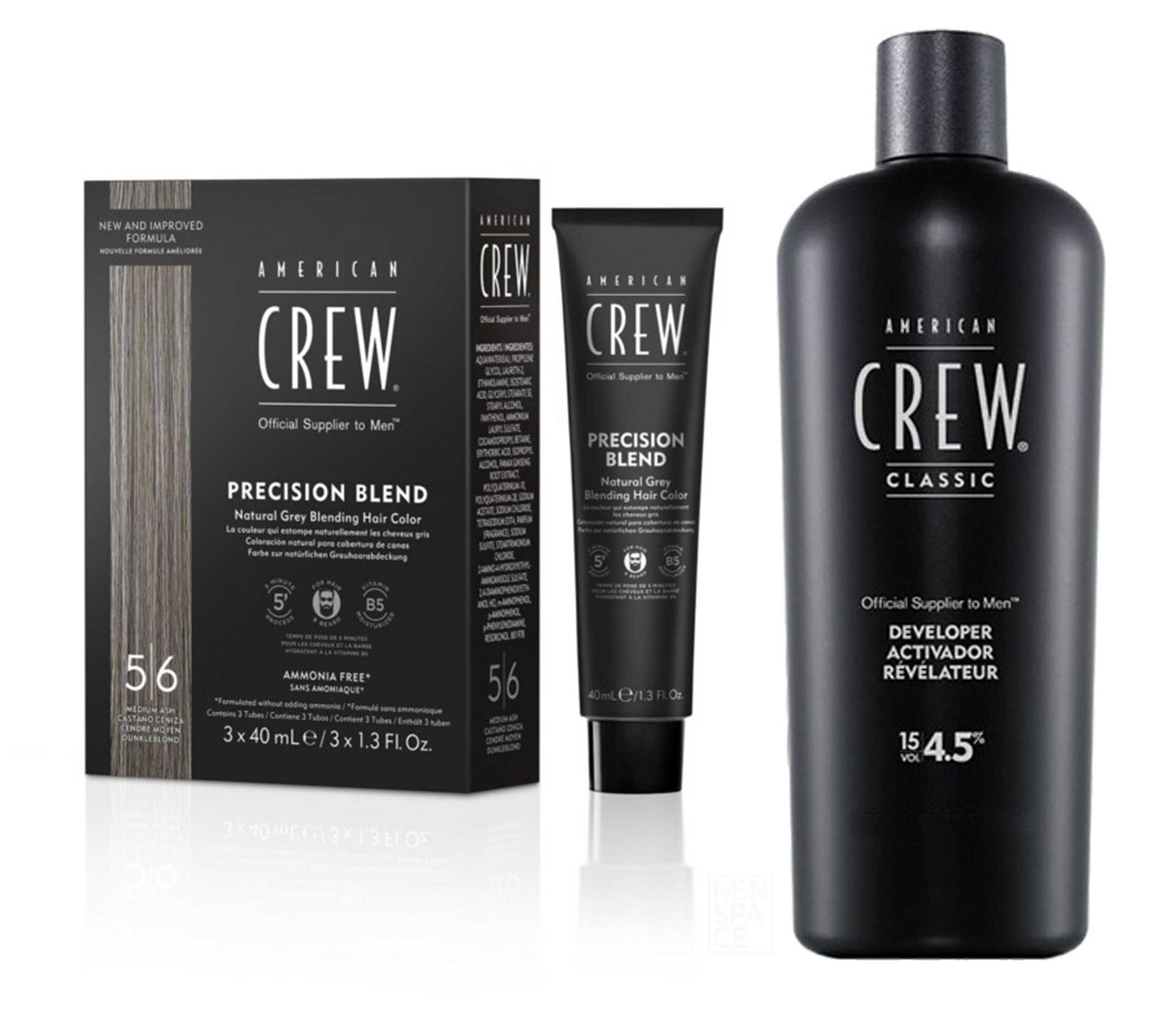 American Crew Precision Blend Odsiwiacz repigmentacja Kolor średni brąz 5-6 3x40ml + American Crew Precision Blend Utleniacz 4,5% - 500ml