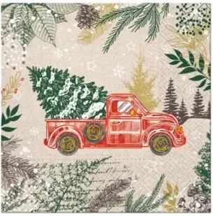 Serwetki Świąteczne auto vintage 33x33cm 20szt - PAW