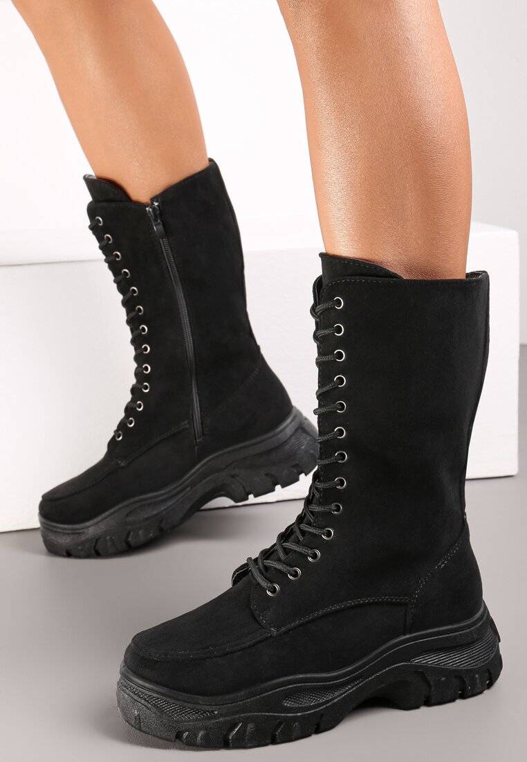 Czarne Botki Workery na Grubej Podeszwie Proniche