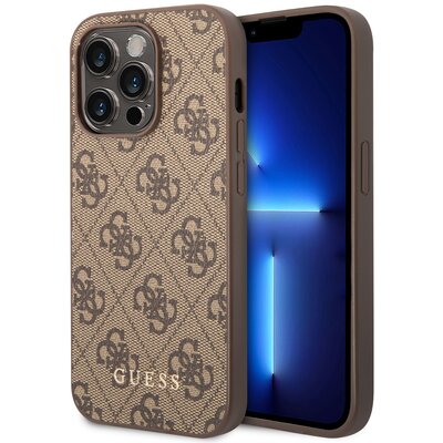 Etui Guess Metal Gold Logo do Apple iPhone 14 Pro Brązowy