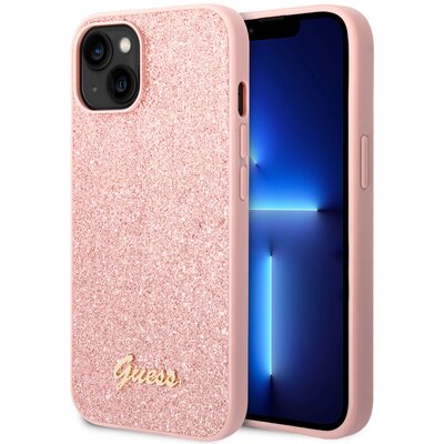 Etui Guess Glitter Flakes Metal Logo na Apple iPhone 14 Plus GUHCP14MHGGSHP Różowy