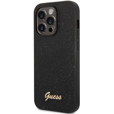 Guess Etui Glitter Flakes Metal Logo na Apple iPhone 14 Pro Max GUHCP14XHGGSHK Czarny