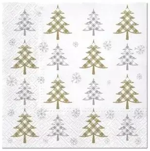 Serwetki Choinki srebrno-złote 33x33cm 20szt - PAW