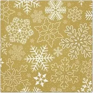 Serwetki Płatki śniegu złote 33x33cm 20szt - PAW