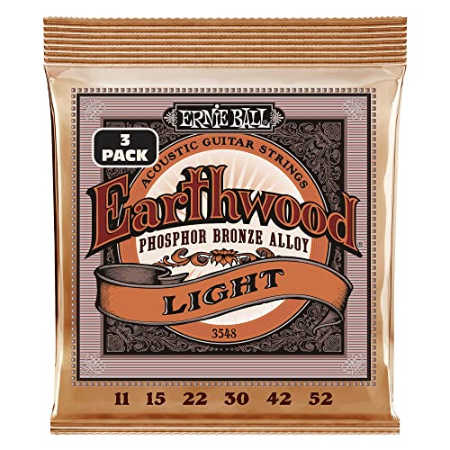 Ernie Ball Earthwood Light Phosphor Bronze Acoustic Guitar Strings 3 Pack - 11-52 Gauge