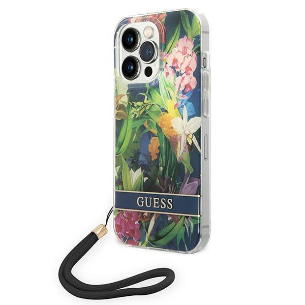 Guess GUOHCP14LHFLSB iPhone 14 Pro 6,1` niebieski/blue hardcase Flower Strap