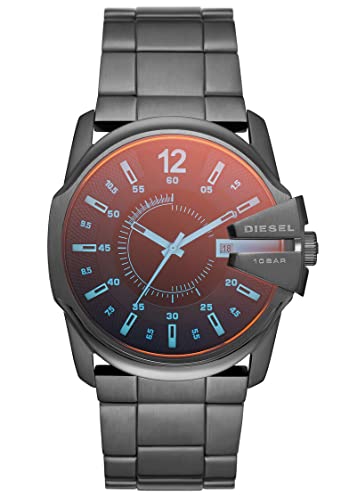 Diesel Master Chief męski zegarek z trzema rękami, rozmiar etui 44 mm, zegarek ze stali nierdzewnej, Szary (ciemny), DZ1965