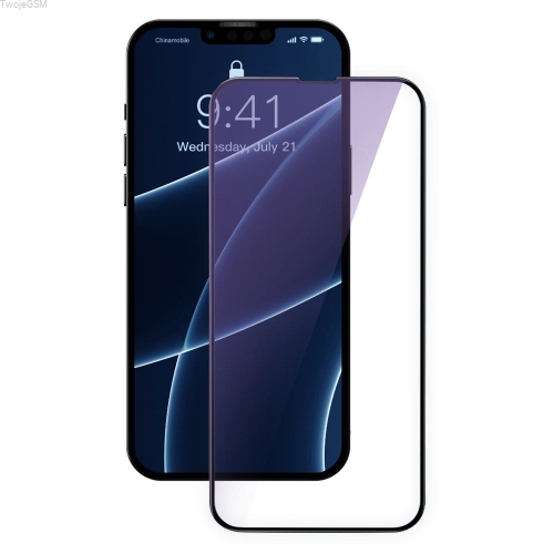 Blue Baseus 2x szkło hartowane 0,3 mm Anti Light z ramką na cały ekran iPhone 13 mini czarny (SGQP010301) (case friendly)