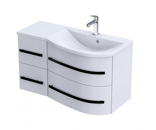 Oristo Szafka wisząca podumywalkowa OPAL 90 cm, PRAWA BIAŁY POŁYSK, UCHWYT CZARNY OR30-SD4S-90-1-PV6