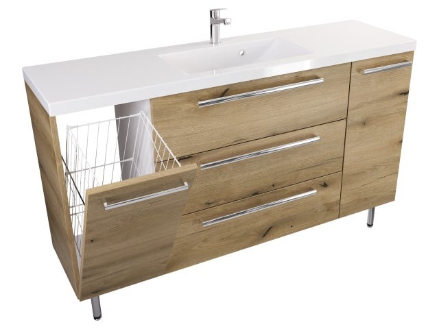 Szafka Stojąca Z Umywalką ATHD 140 cm KD - Dąb Evoke Coast Mat - Uchwyty Chromowane