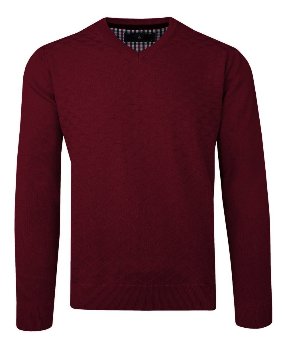 Sweter Bordowy w Serek, Bawełniany, Tłoczony Wzór, V-neck, Męski -BARTEX - Bartex