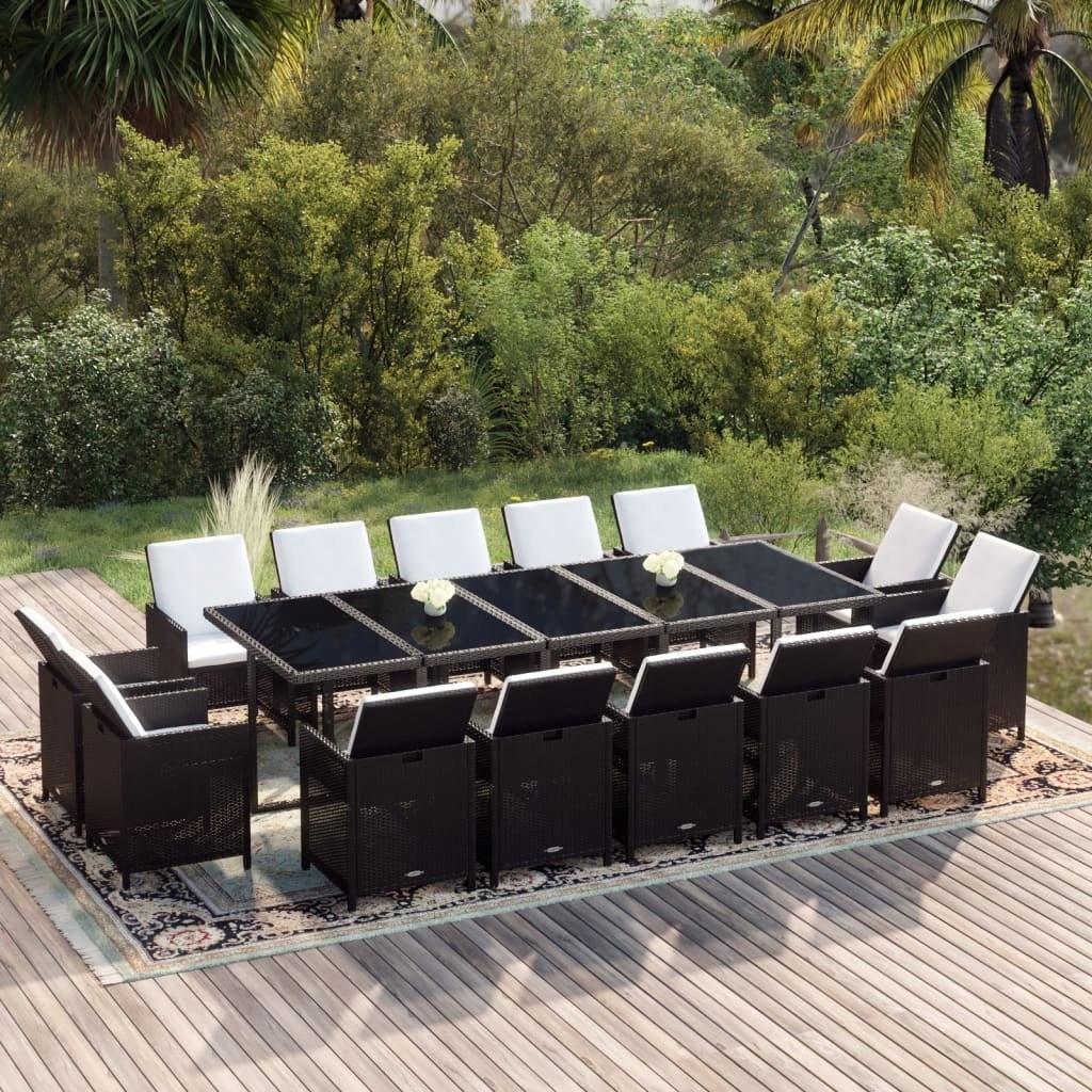 15-cz. zestaw mebli ogrodowych z poduszkami, polirattan, czarny