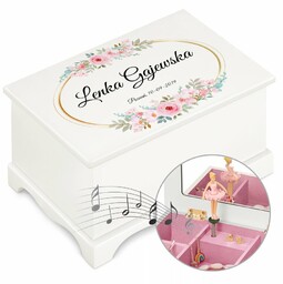 Szkatułka drewniana z pozytywką i nadrukiem dla dziewczynki