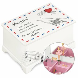 Szkatułka drewniana z pozytywką i nadrukiem dla dziewczynki na imieniny