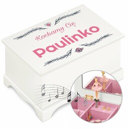 Szkatułka drewniana z pozytywką i nadrukiem dla dziewczynki na imieniny