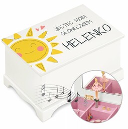 Szkatułka drewniana z pozytywką i nadrukiem dla dziewczynki na imieniny