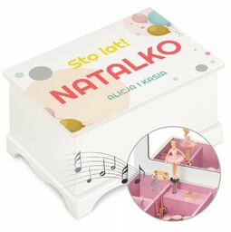 Szkatułka drewniana z pozytywką i nadrukiem dla dziewczynki na urodziny