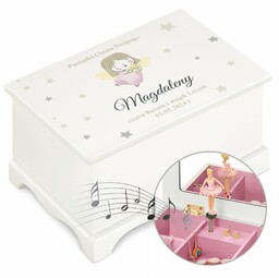 Szkatułka drewniana z pozytywką i nadrukiem dla dziewczynki na chrzest