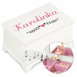 Szkatułka drewniana z pozytywką i nadrukiem dla dziewczynki na imieniny