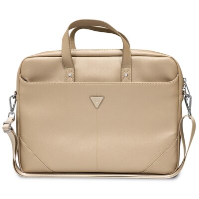 Torba na laptopa GUESS Saffiano Triangle Logo 16 cali Beżowy