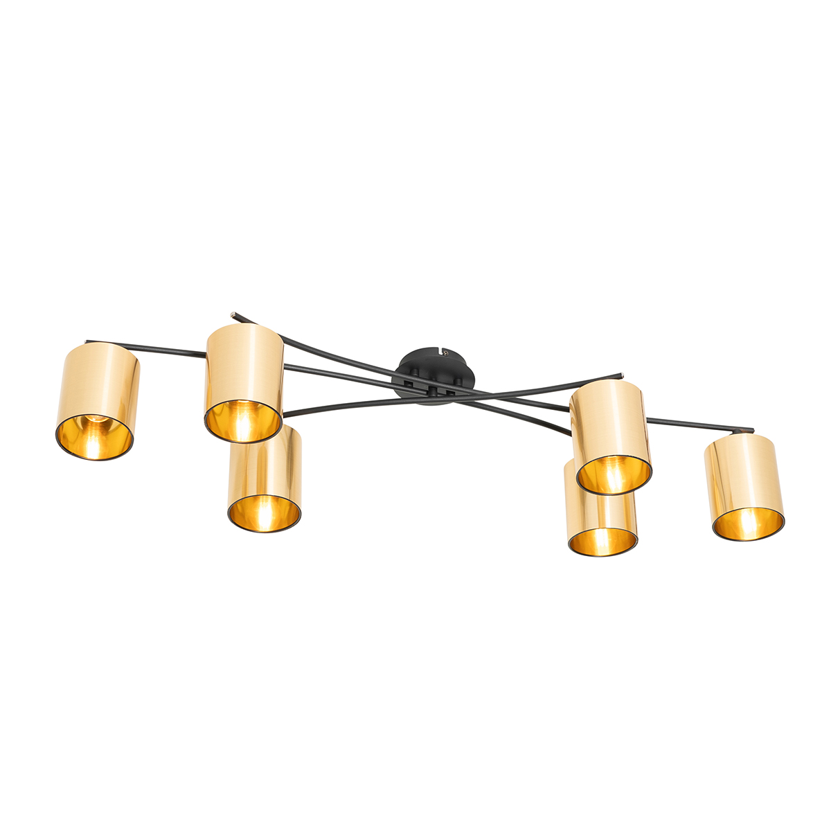 QAZQA Moderne plafondlamp zwart met goud 6-lichts - Lofty