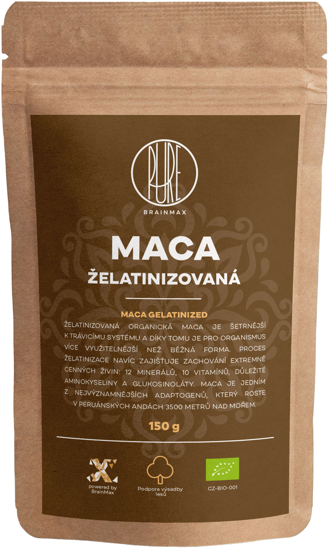 BrainMax Pure Maca żelatynizowana BIO proszek, 150 g